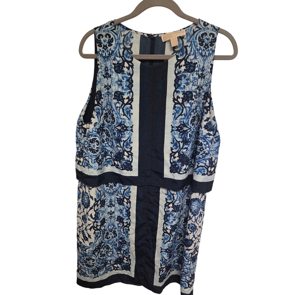 MICHAEL KORS Womens Blue White Floral Print Sleeveless‎ Dress Size 12